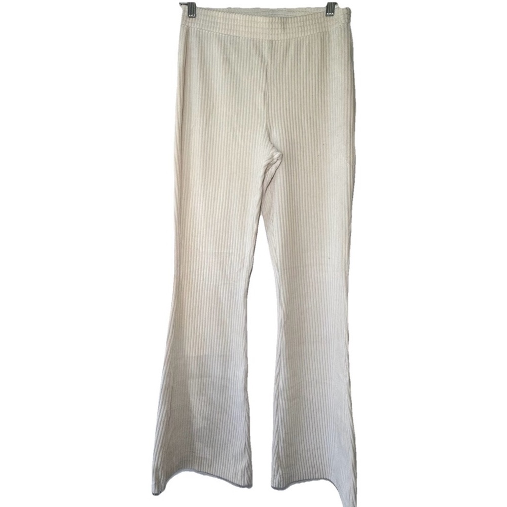 American‎ Eagle Flare Pants Ribbed Knit Stretchy Lounge Ivory Wheat Size M NWT